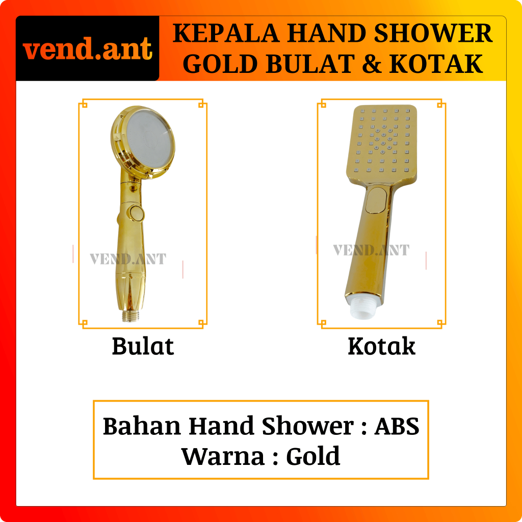 Kepala Gagang Hand Shower Kamar Mandi Bulat Kotak Gold Emas