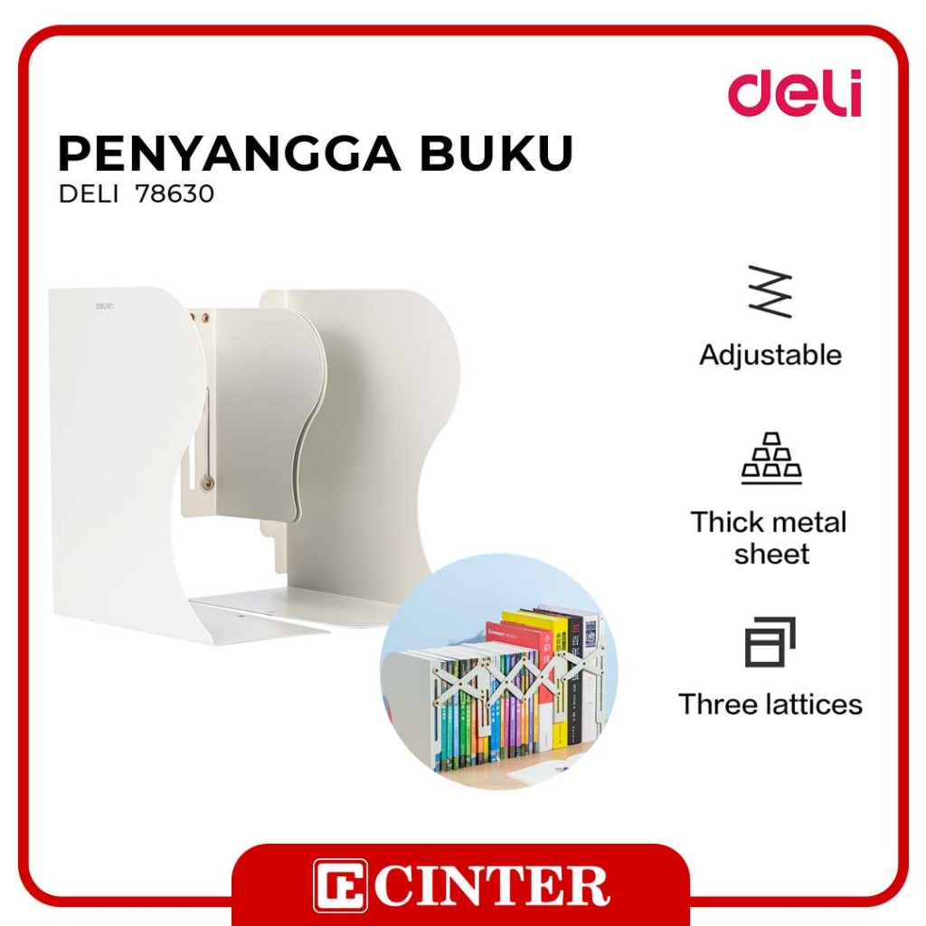 

DELI - PENYANGGA BUKU FLEKSIBEL WARNA PUTIH / PEMBATAS BUKU BESI / STANDAR BUKU 78630 ADJUSTABLE WHITE