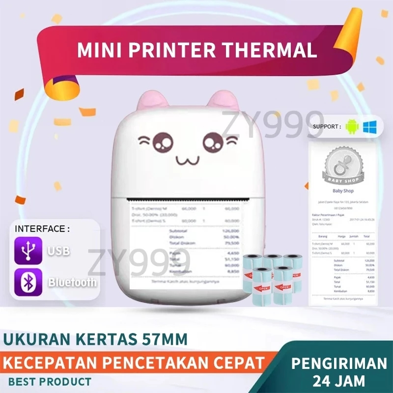 Alat Printer Mini Portable Mini Printer Bluetooth Label Thermal Memo Receipt Barcode Memo Printer Fo