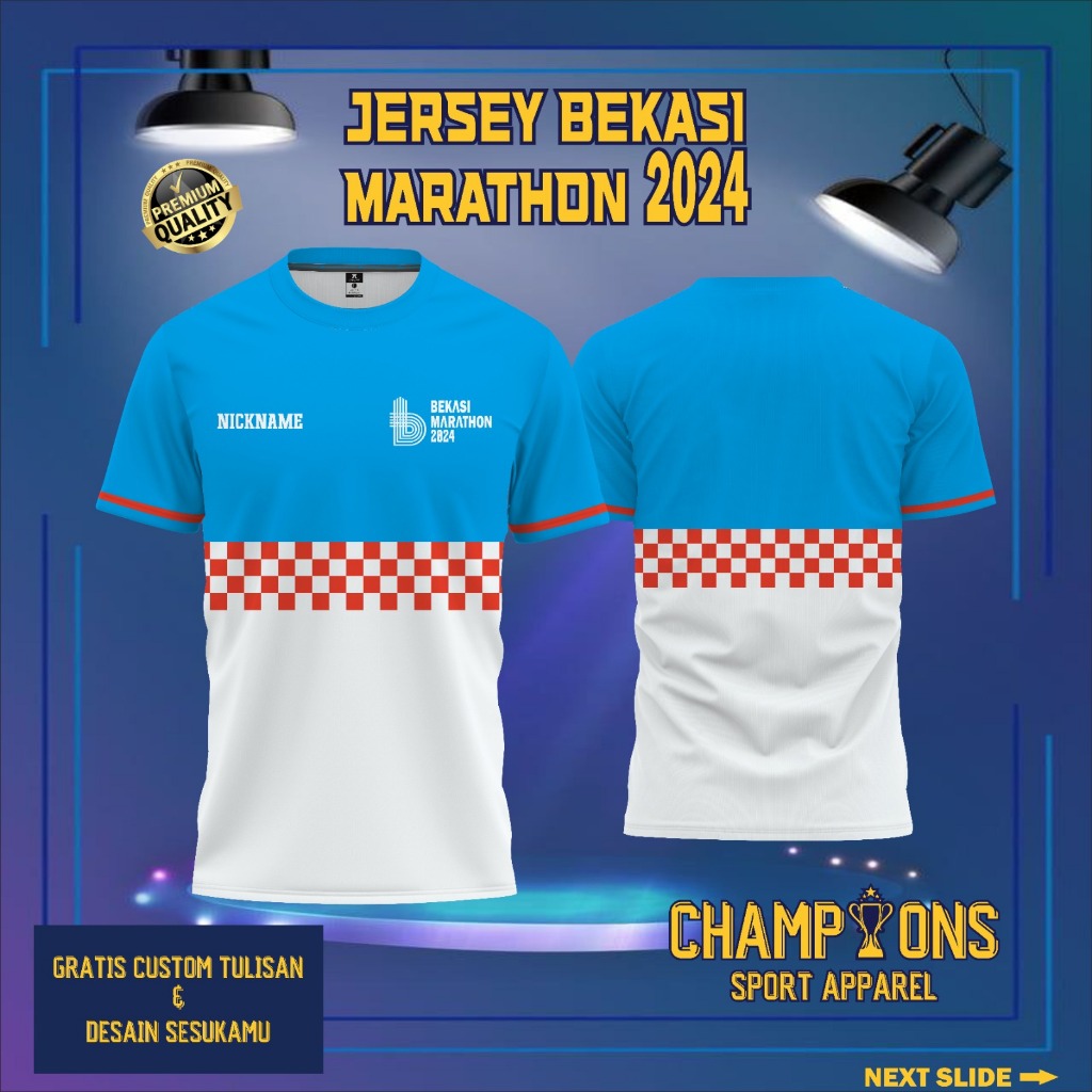 Baju Jersey RUNNING BEKASI MARATHON 2024 Terbaru , Jersey Olahraga Berbahan DRYFIT Full Printing & B