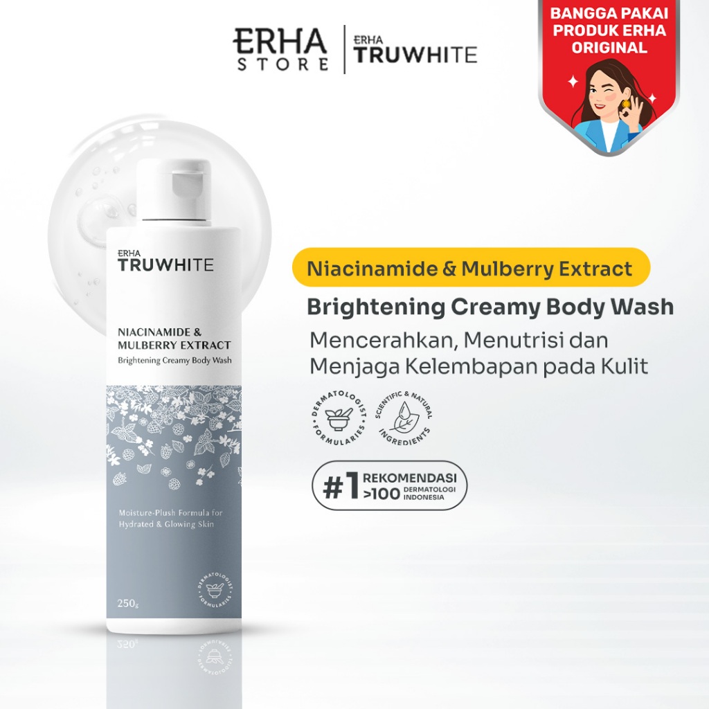 ERHA Truwhite Niacinamide & Mulberry Extract Brightening Creamy Body Wash - Sabun Pencerah Badan