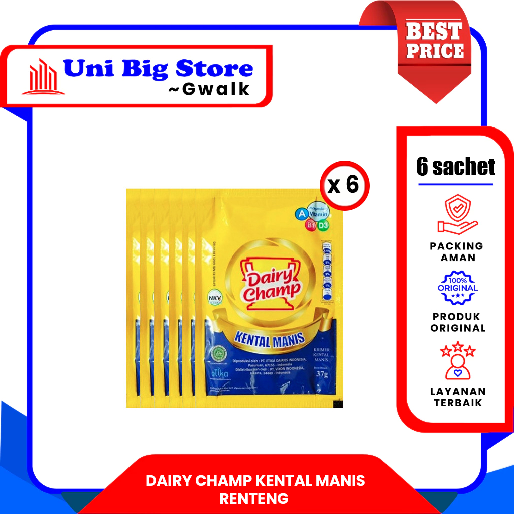 

DAIRY CHAMP SUSU MILK KRIMER KENTAL MANIS RENTENG - ( 37 gr x 6 pcs)