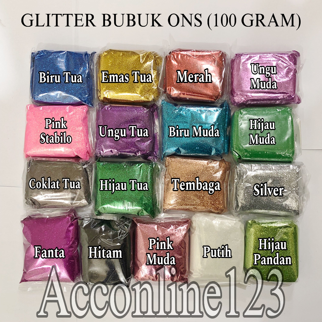 

Gliter Bubuk Ons (100 Gram) / Serbuk Glitter / Bubuk Glitter 100 Gram
