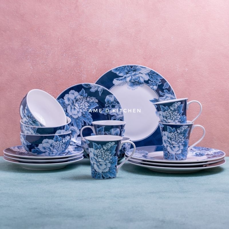 New ArrivalsPerlengkapan makan keramik set / Dinner set sango isi 16 pcs Alexandra blue
