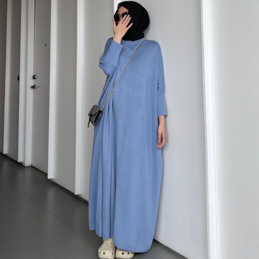 GMT Gamis Abaya Remaja Batwing Knit Dress Aesthetic Korean Style Terbaru Kekinian 2025