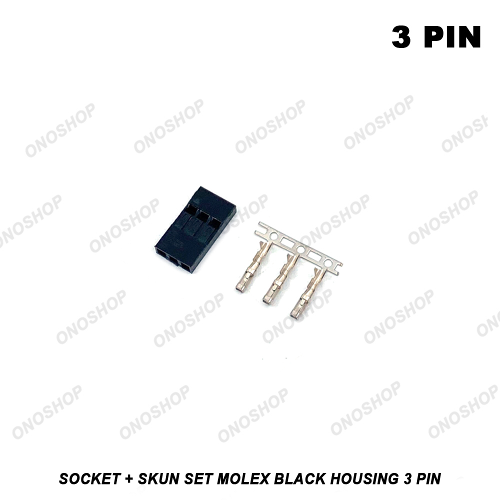 Molex Black Housing - 3 Pin Socket + Skun Set