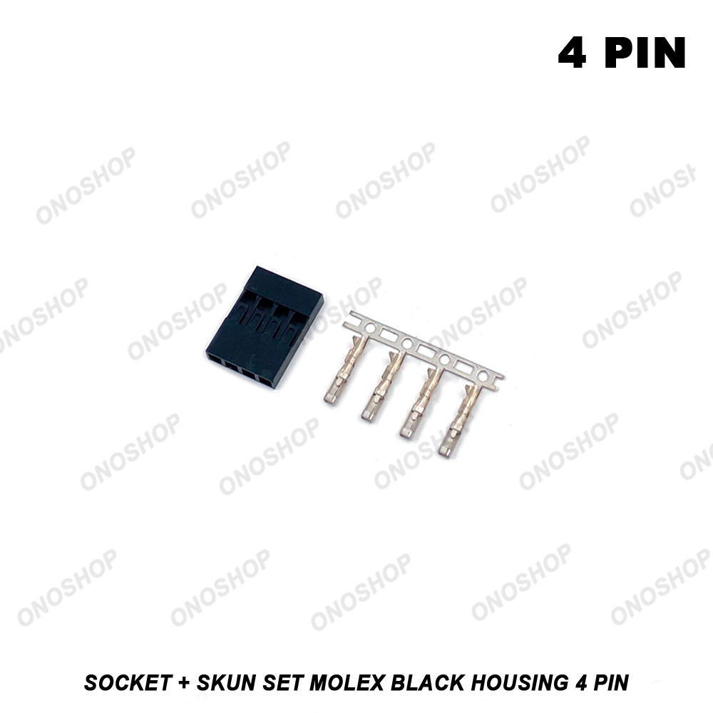 Molex Black Housing - 4 Pin Socket + Skun Set