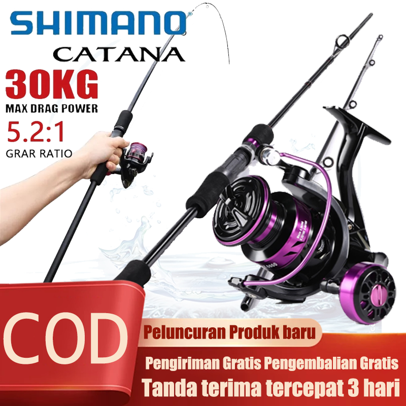 SHIMANO satu set reel pancing Reel Pancing Murah Kuat Power 1.65M/1.8M/2.1M Joran Pancing Reel Panci