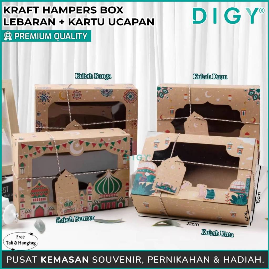 

Kotak Kraft Lebaran + kartu Ucapan / Box Hampers Eid Mubarak / Kraft Paper Kue Kering Lebaran / Box Souvenir Kue Idul Fitri / Dus Hampers / Kotak Kue Toples