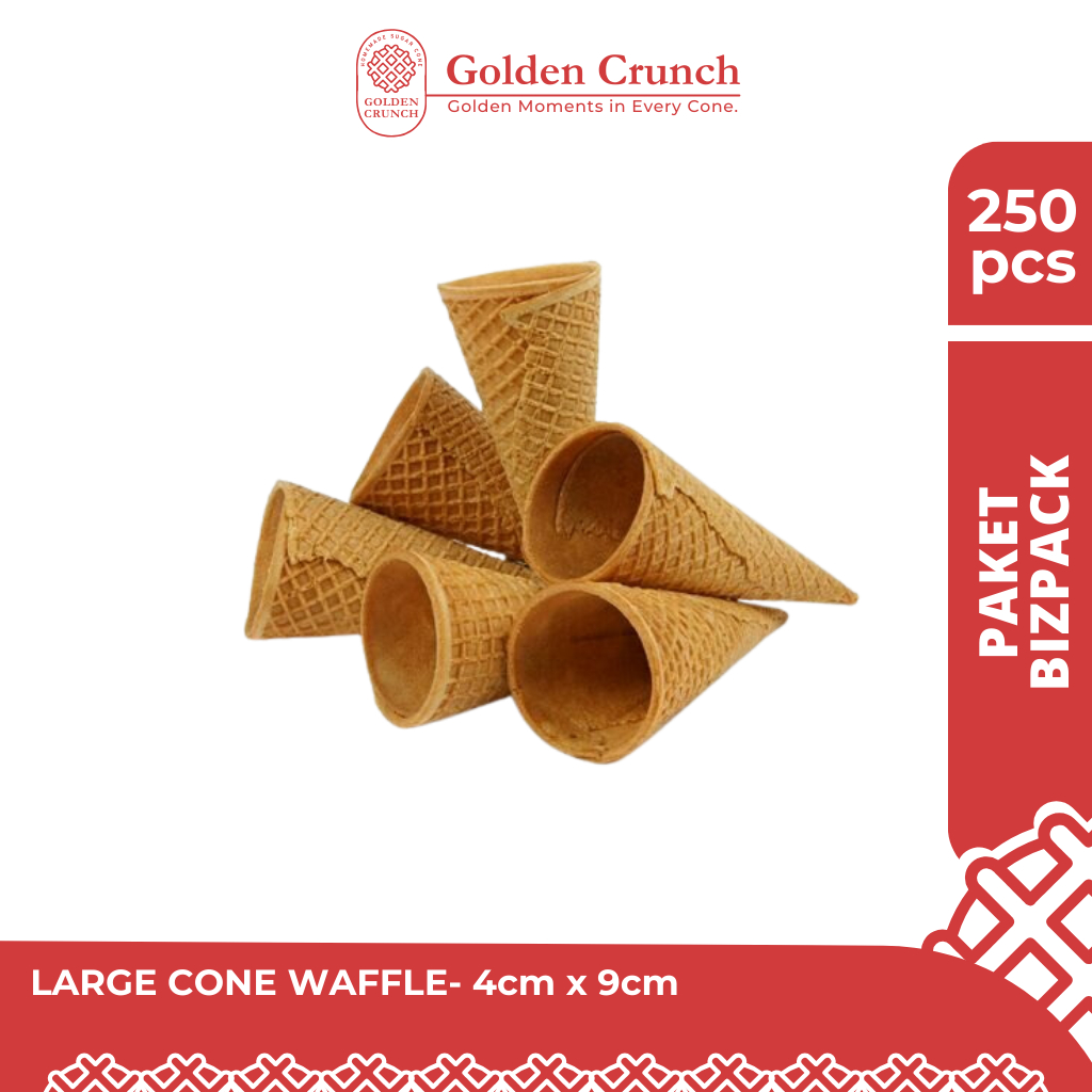 

Paket BizPack Large Cone 4cm x 9cm Isi 250 pcs | Cone Es Krim Renyah – Golden Crunch