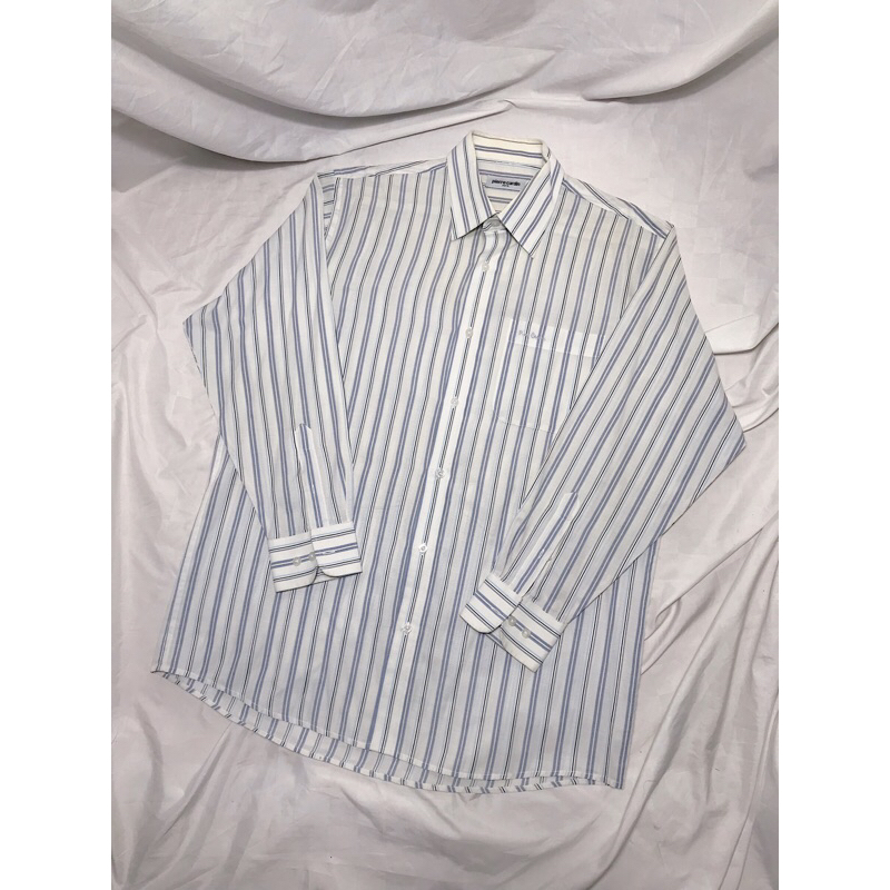 Nego AjaYuk > Pierre Cardin Long Sleeve Executive Stripes Shirt  - White/Baby Blue (Atasan/Kemeja)|P