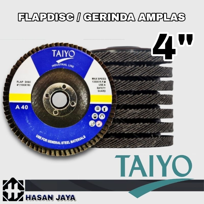 (10 Pcs) Gerinda Amplas / Flap Disc Taiyo 4" Inch Grit 40 - 400 Pasti Ori