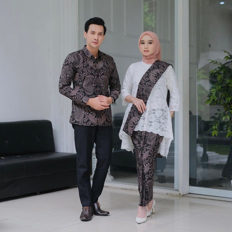 Couple Set Kemeja Batik Pria dan Rok Wiru Batik Wanita Instan Langsung Pakai Modern Berlapis Furing 