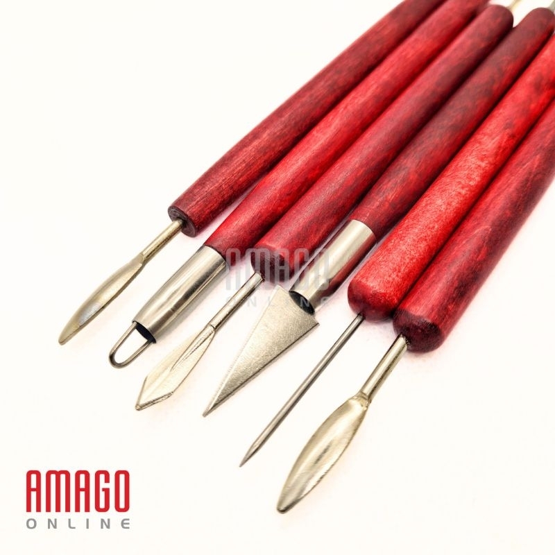 

6 buah Alat Ukir clay Gagang Kayu Clay Sculpting and Pottery Tools