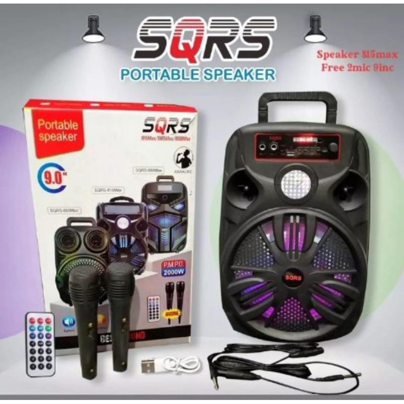 Speaker Bluetooth Karaoke SQRS 9 inch + Mic 2 pc + Remote
