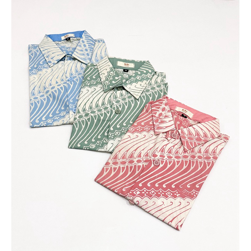 kemeja batik couple ayah anak, biru, hijau, pink