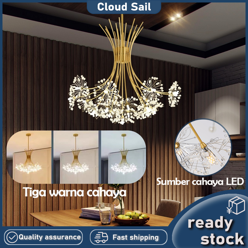 Lampu Gantung Kristal Desain Bunga Mekar 45W, 3 Warna Cahaya LED Modern untuk Ruang Tamu & Meja