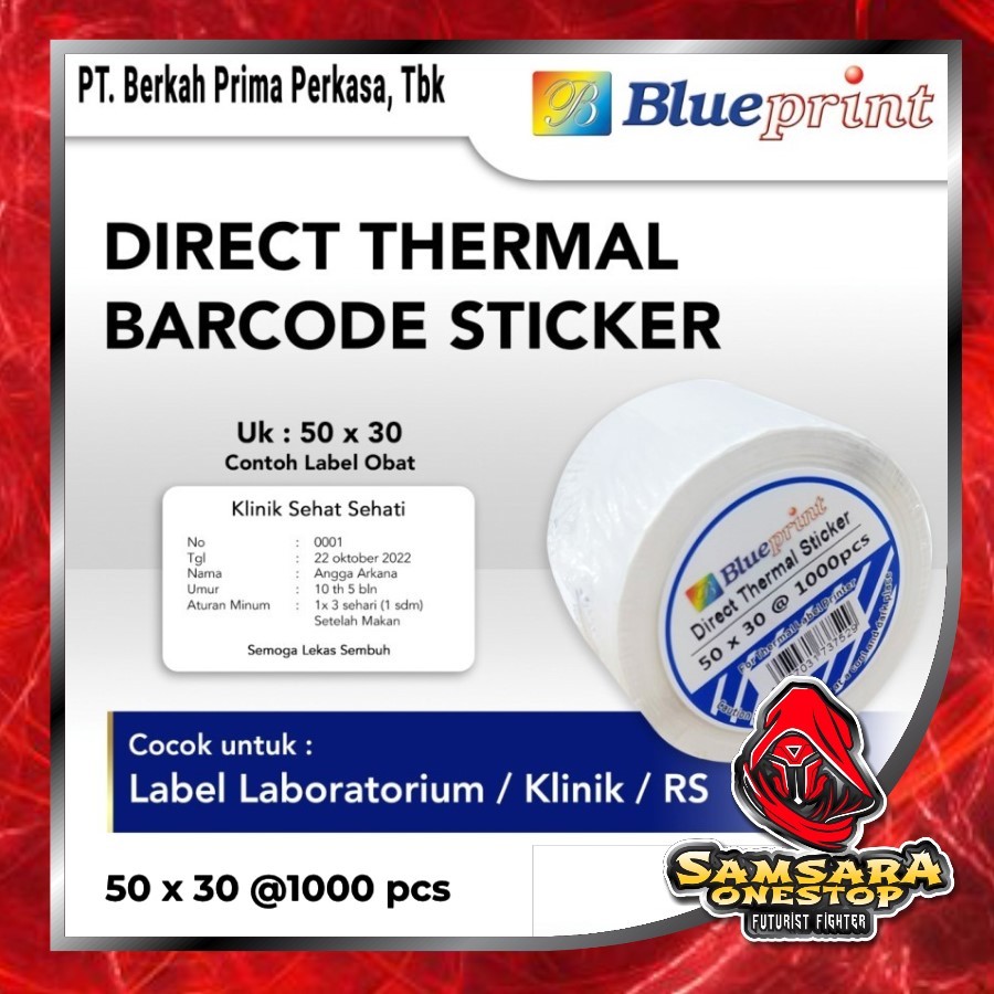 

Direct Thermal Sticker 50 x 30 BLUEPRINT Label Stiker 50x30 mm 1 Roll