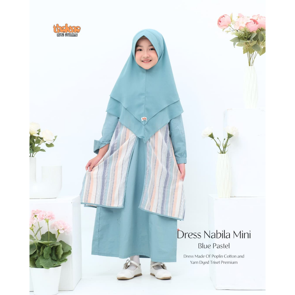 Thaluna Kids -Dress Nabila Mini | Gamis Anak Perempuan Dress Anak Katun Triset Gamis Anak 6-12 Tahun