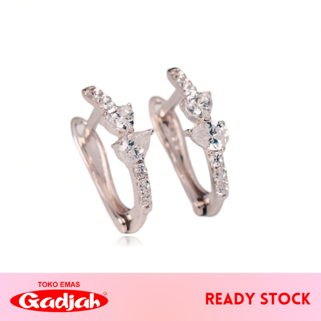 Anting Emas Jepret Listring Mata Tetes Air Ft Solitaire Love - Toko Emas Gadjah