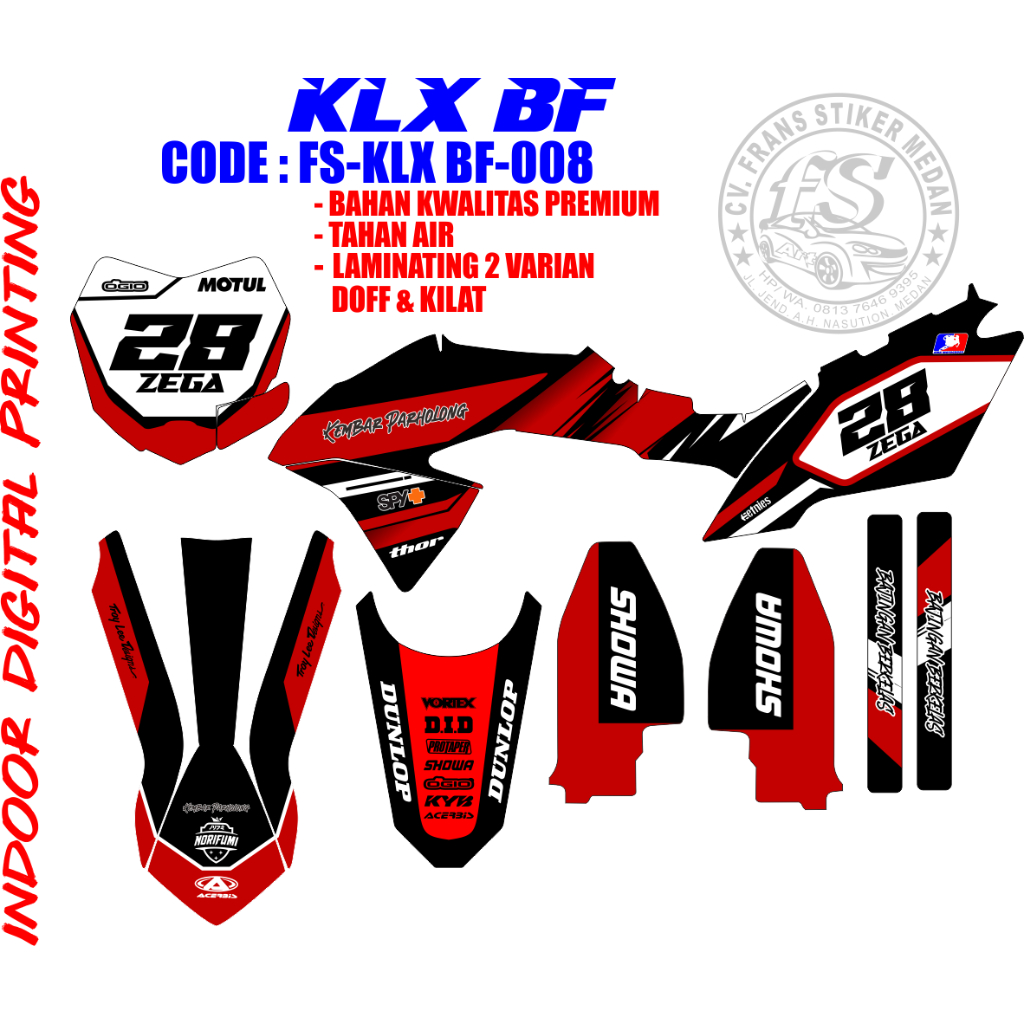 STIKER DECAL FULL KLX BF 150 TAHUN 2015 KODE FS-KLX BF-008 VINYL