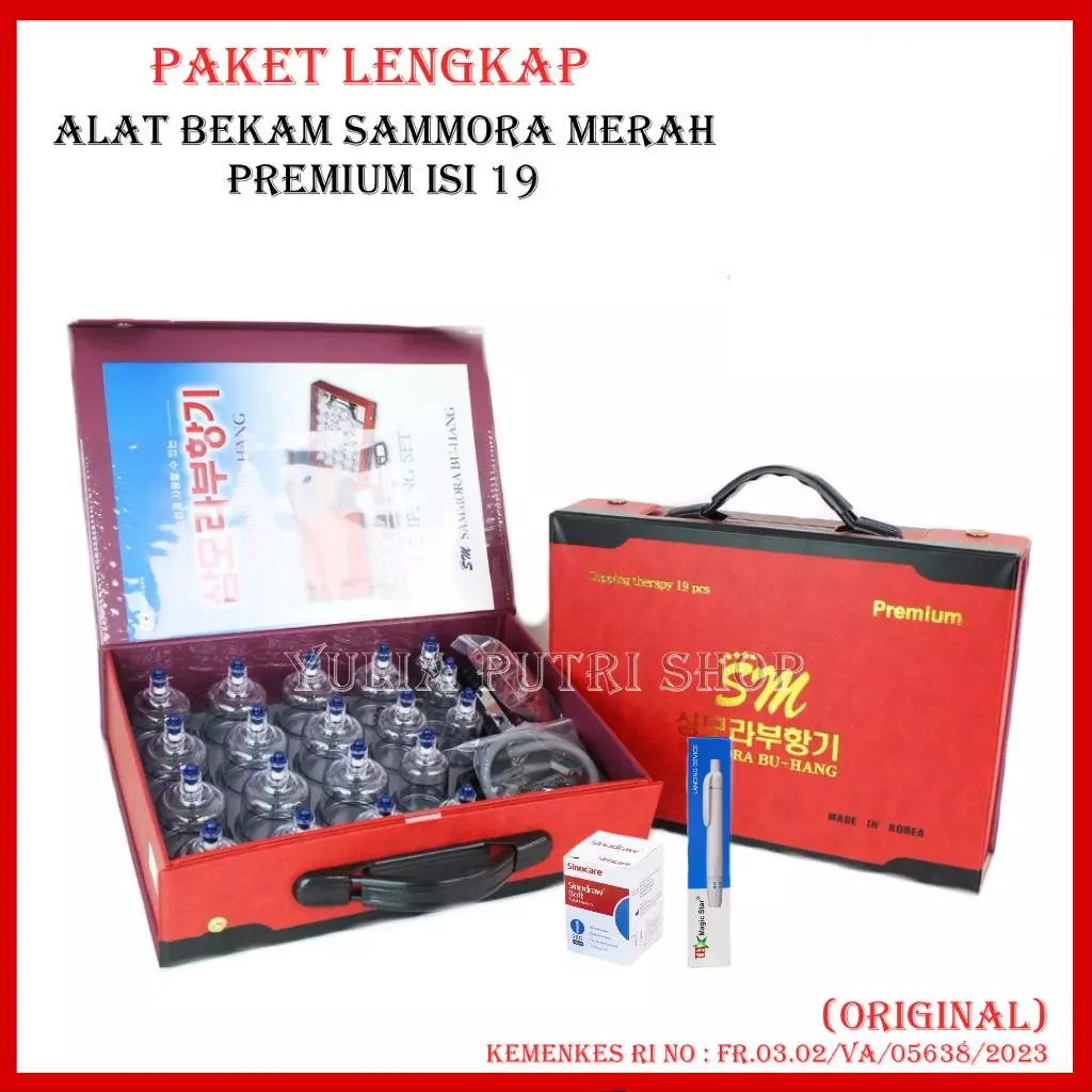 PAKET LENGKAP Alat Bekam / Kop Angin Sammora Isi 19 Tas Merah dan Biru Premium Korea + Pen Magicstar