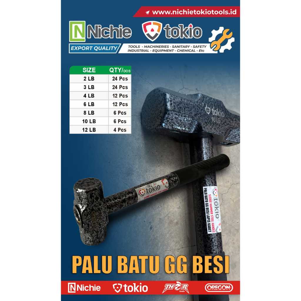 Tokio Palu Batu GG Besi 2 Lb 3 Lb 4 Lb 6 Lb 8 Lb Bodem Pecah Batu Gagang Besi Beton Tembok Cor