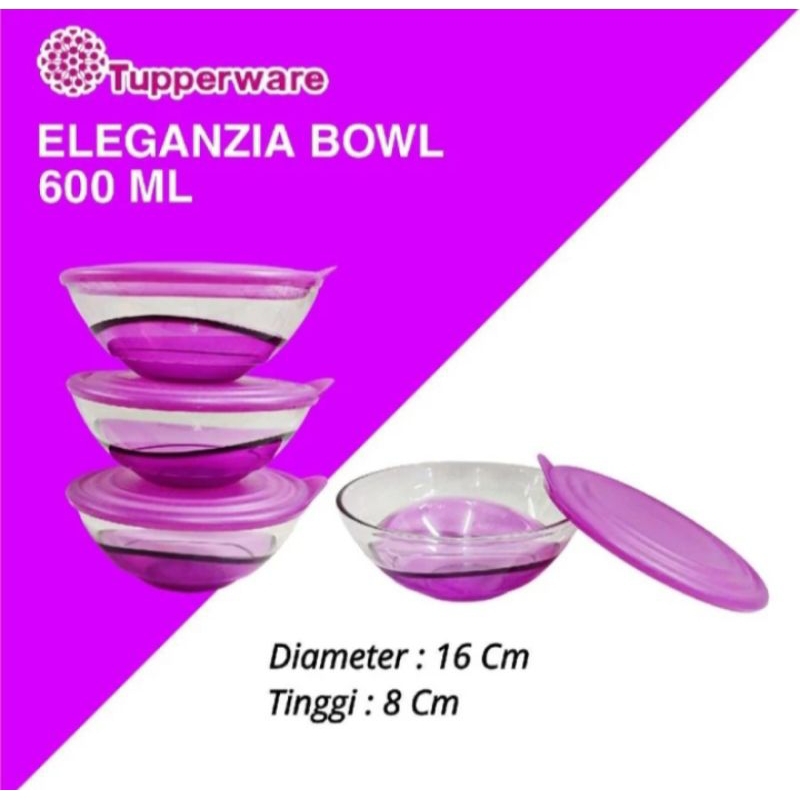 Eleganzia Bowl Tupperware 600mL-Ungu dan Hijau