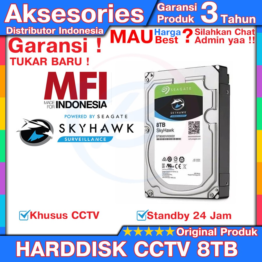 HDD / Harddisk CCTV 8TB Seagate MFI Garansi Resmi 3 Tahun