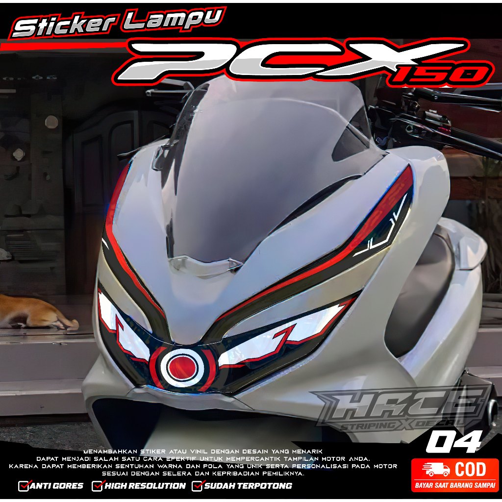 KODE 04 TERBARU STIKER ALIS LAMPU DEPAN MOTOR PCX 150 - STIKER LAMPU DEPAN PCX 150 SIMPLE GRAFIK