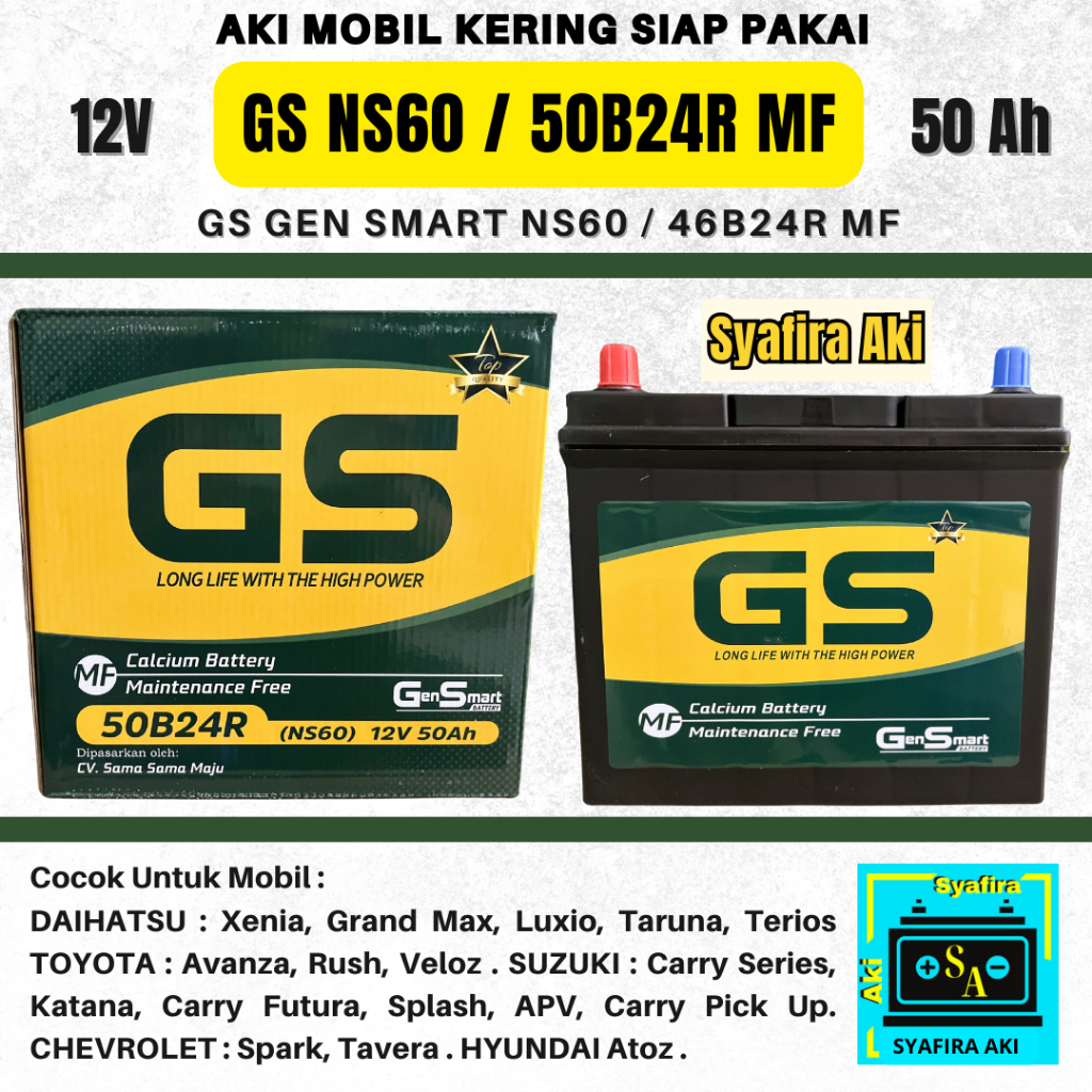 Aki Mobil Avanza G / Veloz, Terios,Xenia,Rush,GrandMax GS MF NS60 Aki Kering 12V 45Amper