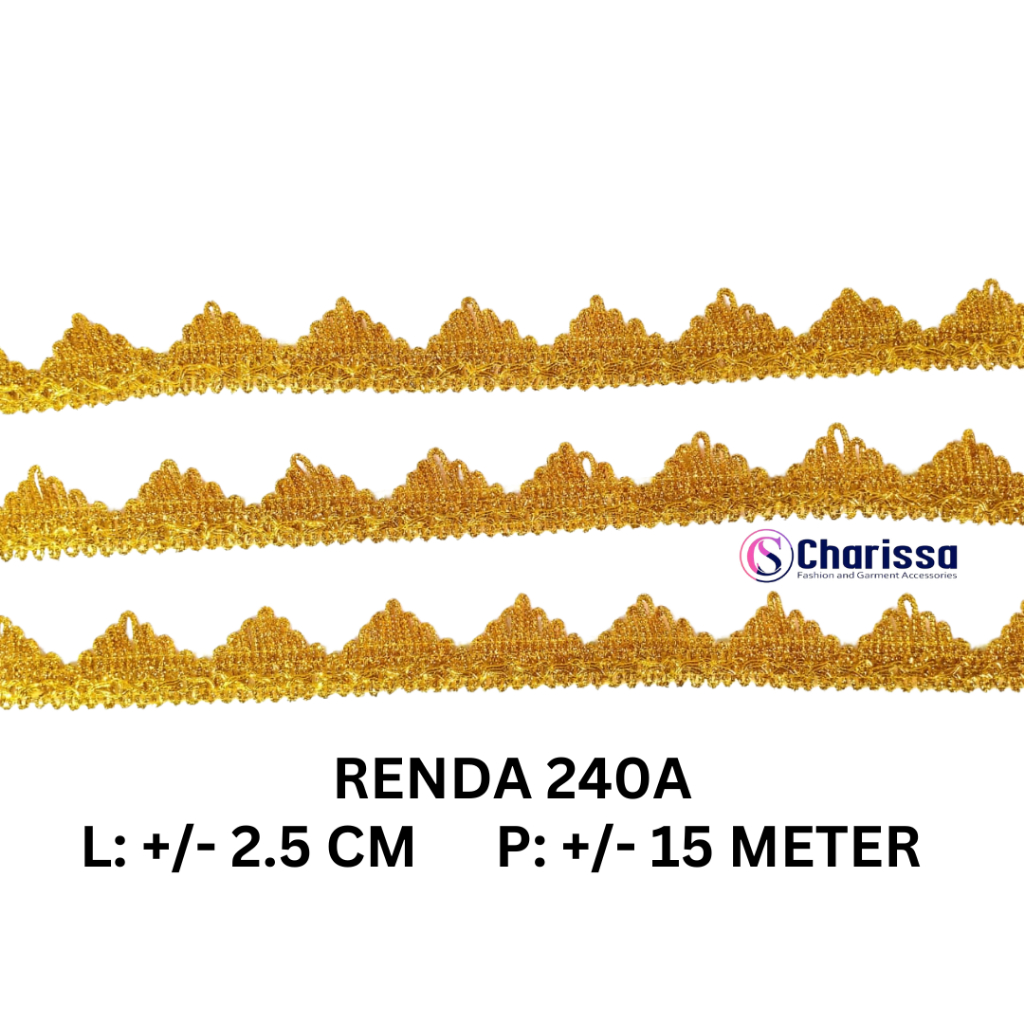 Renda Mas 240A / renda emas 2.5 cm / renda ( isi 15 meter ) / renda sedang / renda tanggung