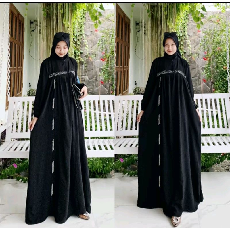 Samaenre_Store - Cantika gamis Jumbo Crinkle Airflow Mix Payet Merah   Muslim Wanita simple  Terbaru