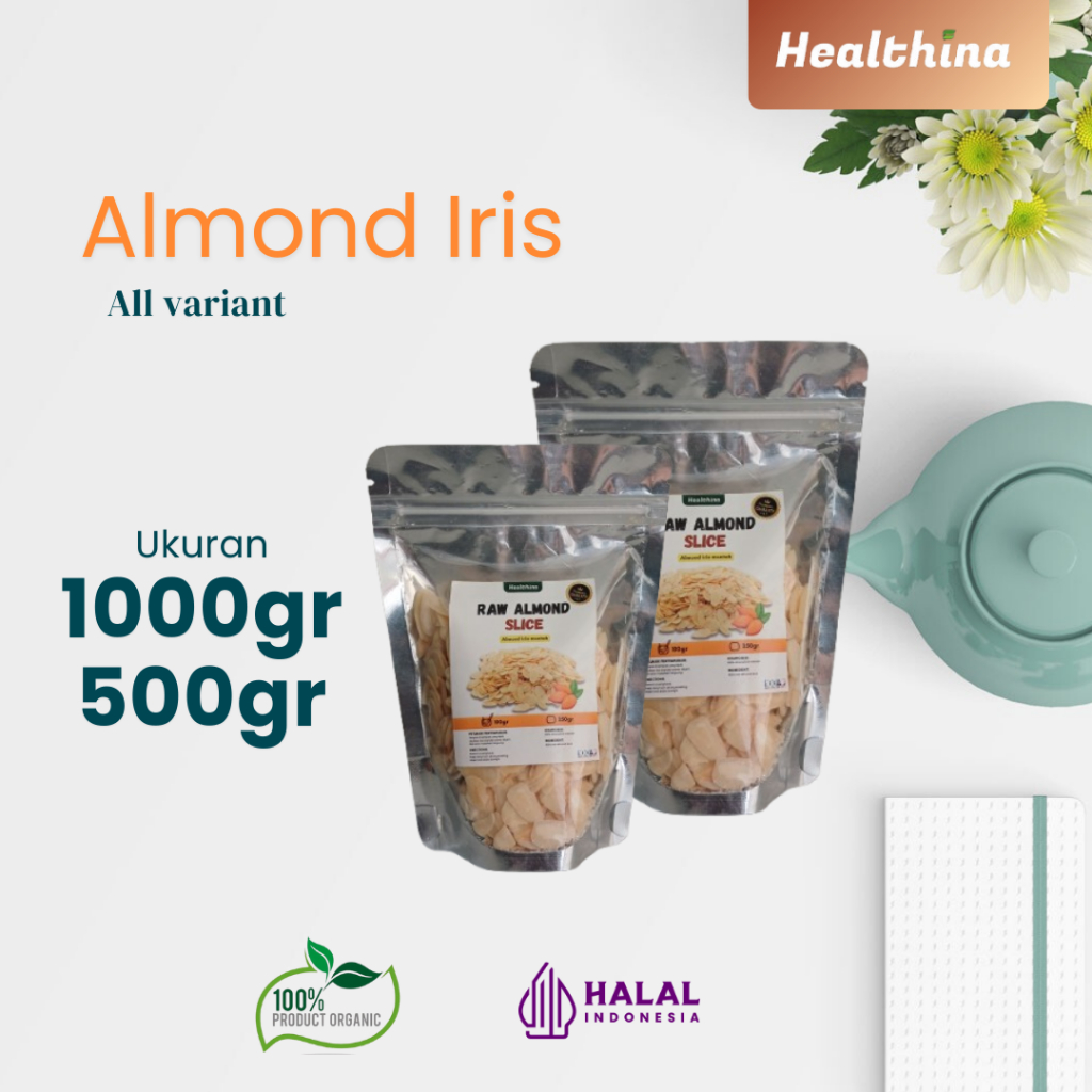 

Raw Almond Iris Healthina Ukuran 500gr-1000gr - Asli