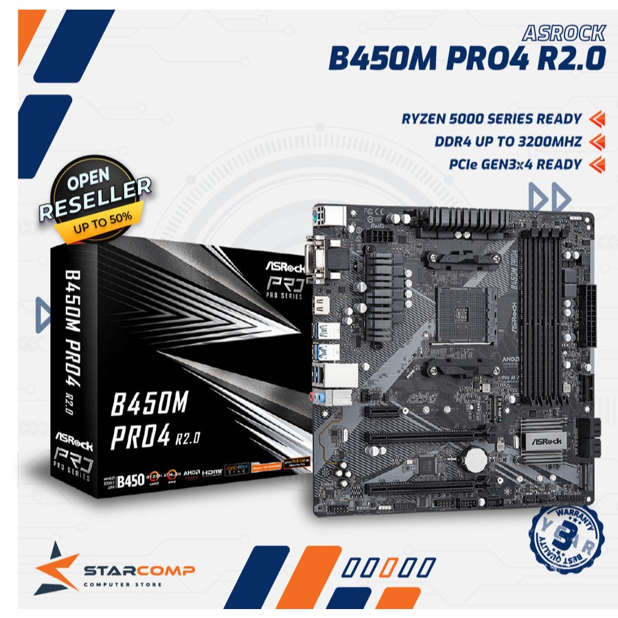 ASRock B450M Pro4 R2.0 Motherboard AMD AM4 Pro 4
