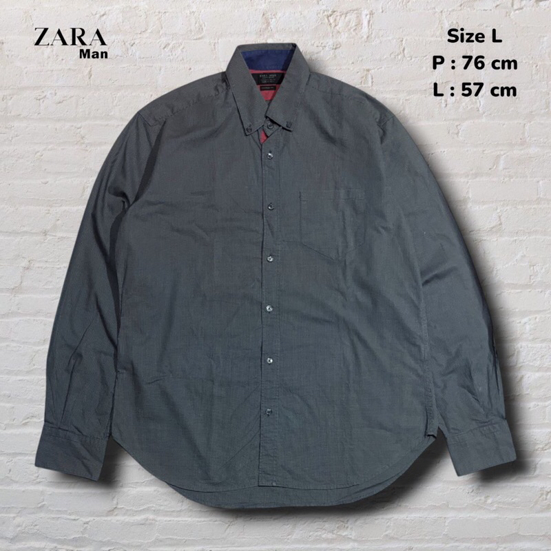 Size L Kemeja Panjang Zara Man Grey Gingham Original Second Preloved #K33
