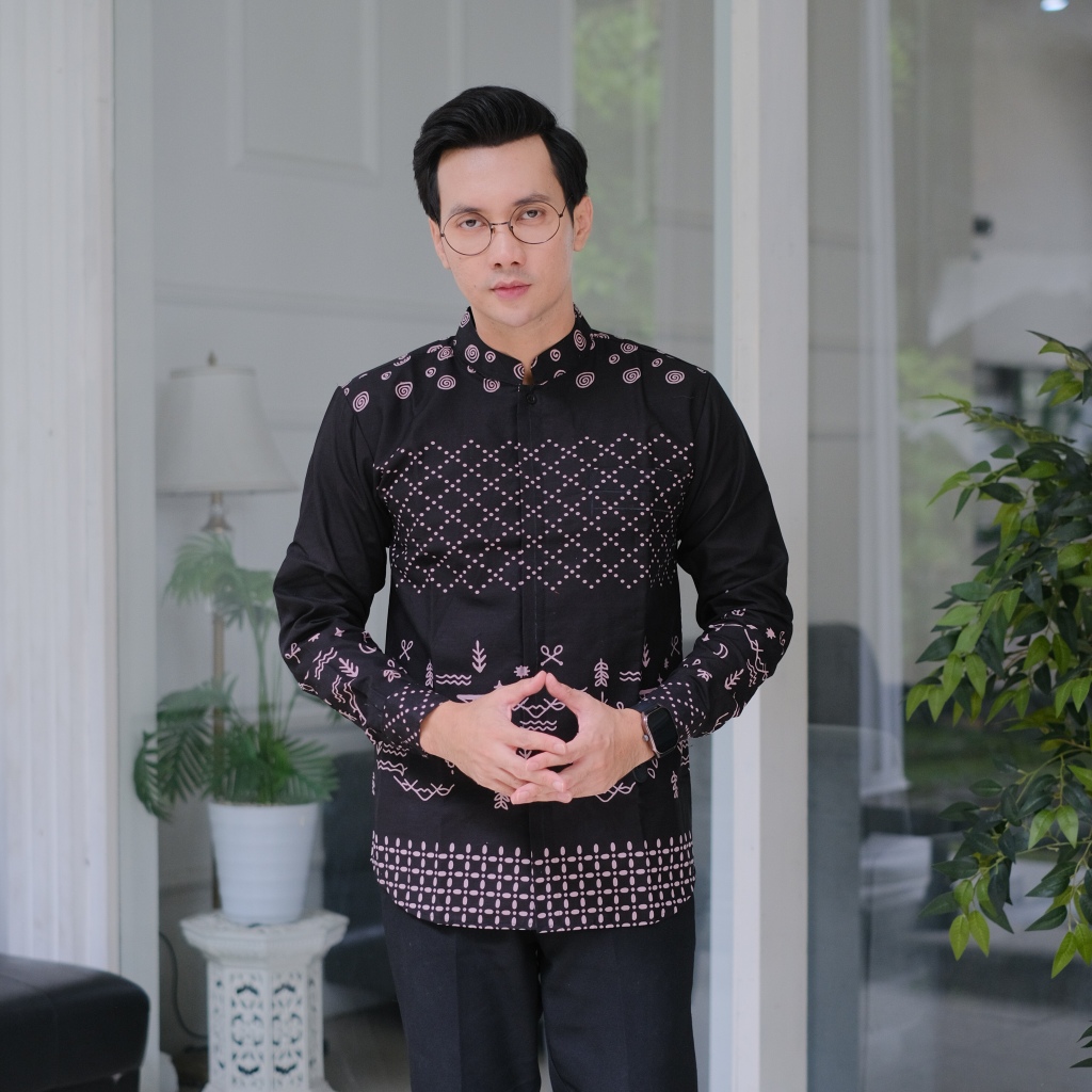 Baju Koko batik pria warna hitam pink bahan premium lapis furing..ayak hitam pink