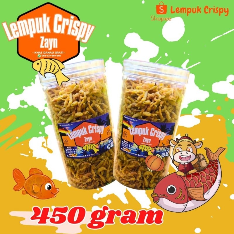 

LEMPUK CRISPY 450 GRAM TOPLES (KEMASAN BARU) IKAN KHAS DANAU RANU GRATI