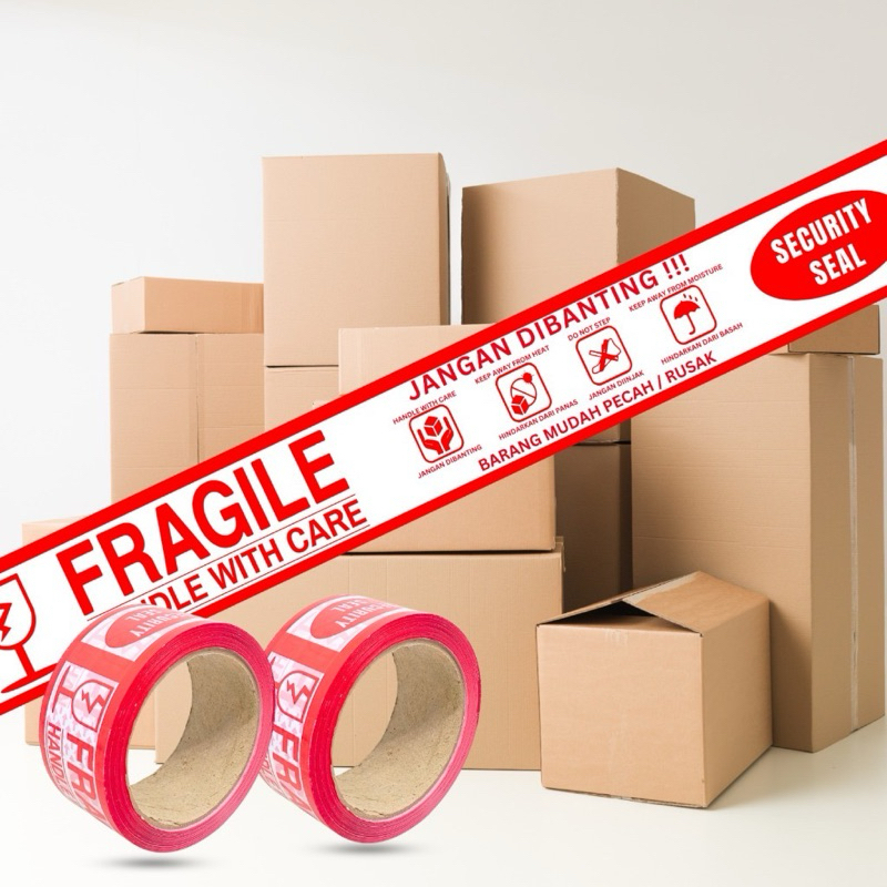 

Lakban Fragile Merah 48mm x 90 Yard 1 pcs / 1 Slop Isi 6 Pcs JANGAN DIBANTING dan Video Unboxing