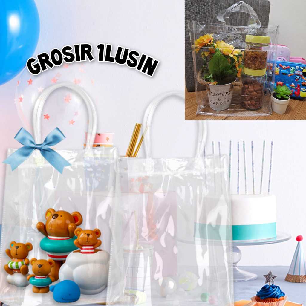 

20pcs Tas Mika Transparant Polos Serbaguna Goodie Bag Hampers Murah Tebal Muat Banyak