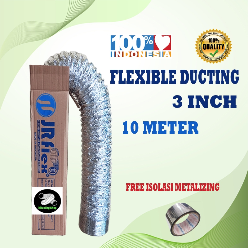 Flexible Ducting 3 inch (10 Meteran)  Free Isolasi Metalizing