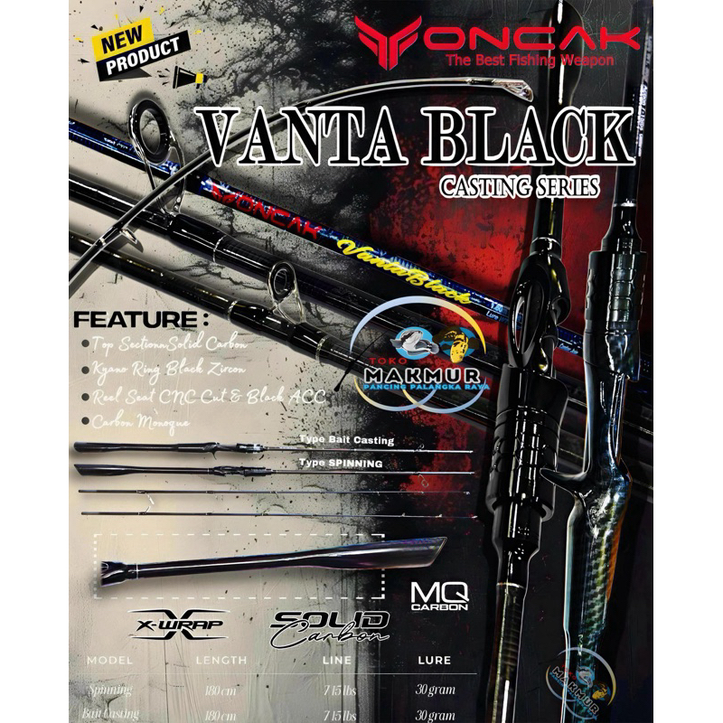 Joran BC Oncak Vanta Black | Top Section Solid | Butt Bawah Carbon Monoque | Free Packing Piva PVC