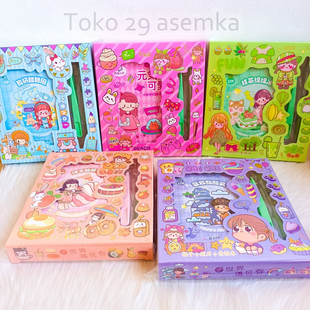 

1 SET STICKER HAPPY FARM (3 IN 1) ADA PISAU PEMOTONG + PINSET KODE WD-A601 PAKET STIKER DAN CUTTER