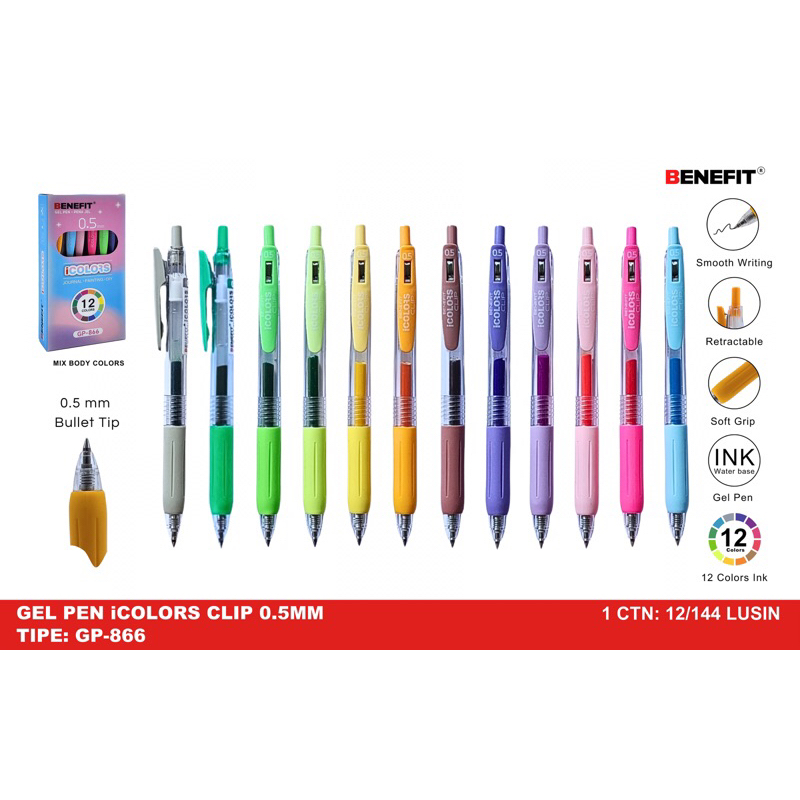 

12 Pcs Pulpen / Bulpen / Gel pen IColors 12 Warna / GP- 866