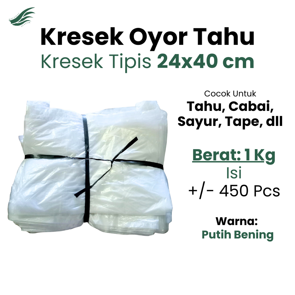Kantong kresek tipis kresek oyor tahu los warna putih ukuran 24 x 40 cm 1 kg