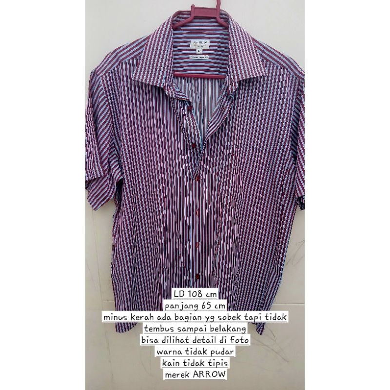 take all 2 pcs kemeja pria lengan pendek Arrow warna salur ungu size M, LD 108 cm