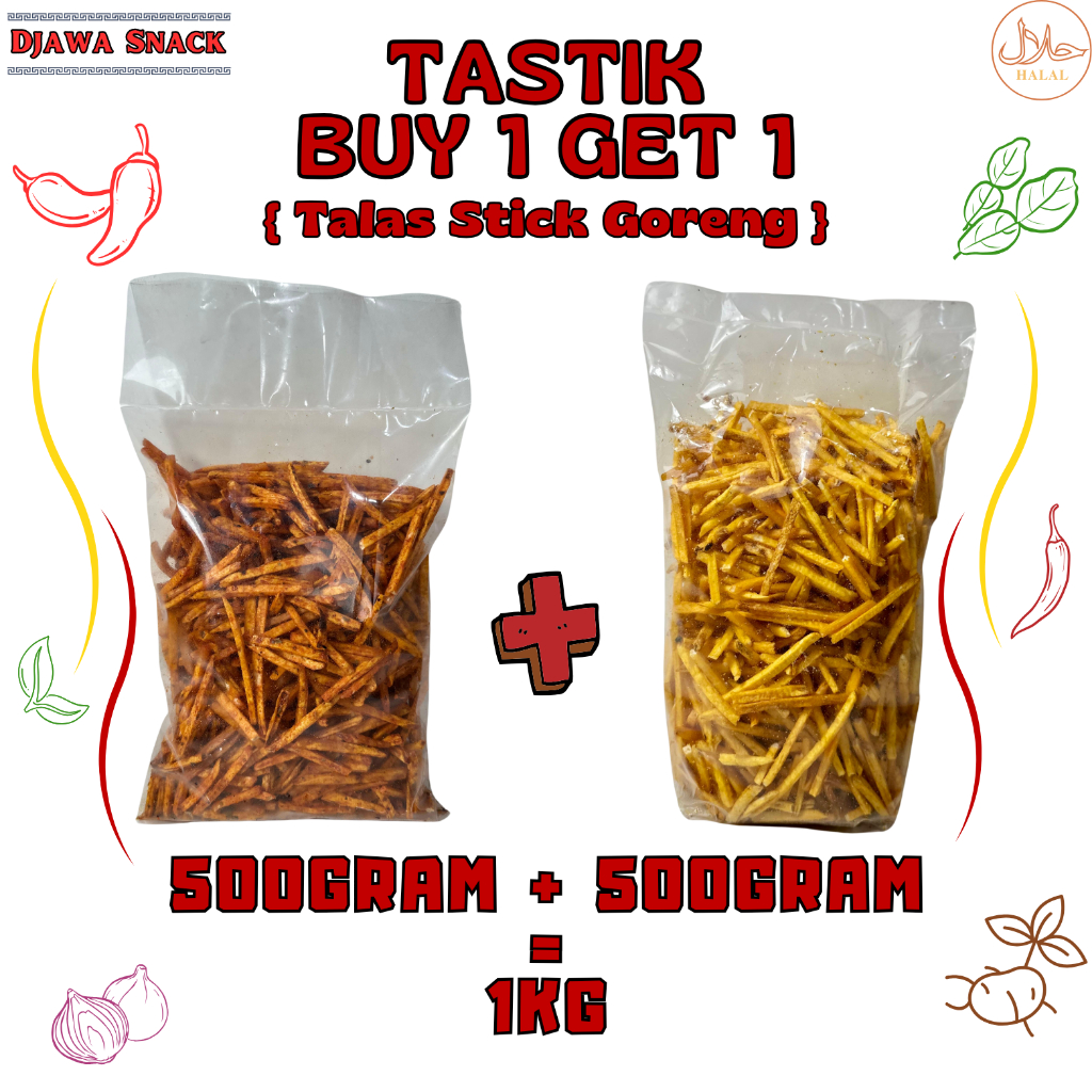 

BUY 1 GET 1 TASTIK 500GRAM [TALAS STICK GORENG (BUY TASTIK 500GRAM PEDAS DAUN JERUK + TASTIK 500GRAM ORIGINAL)]