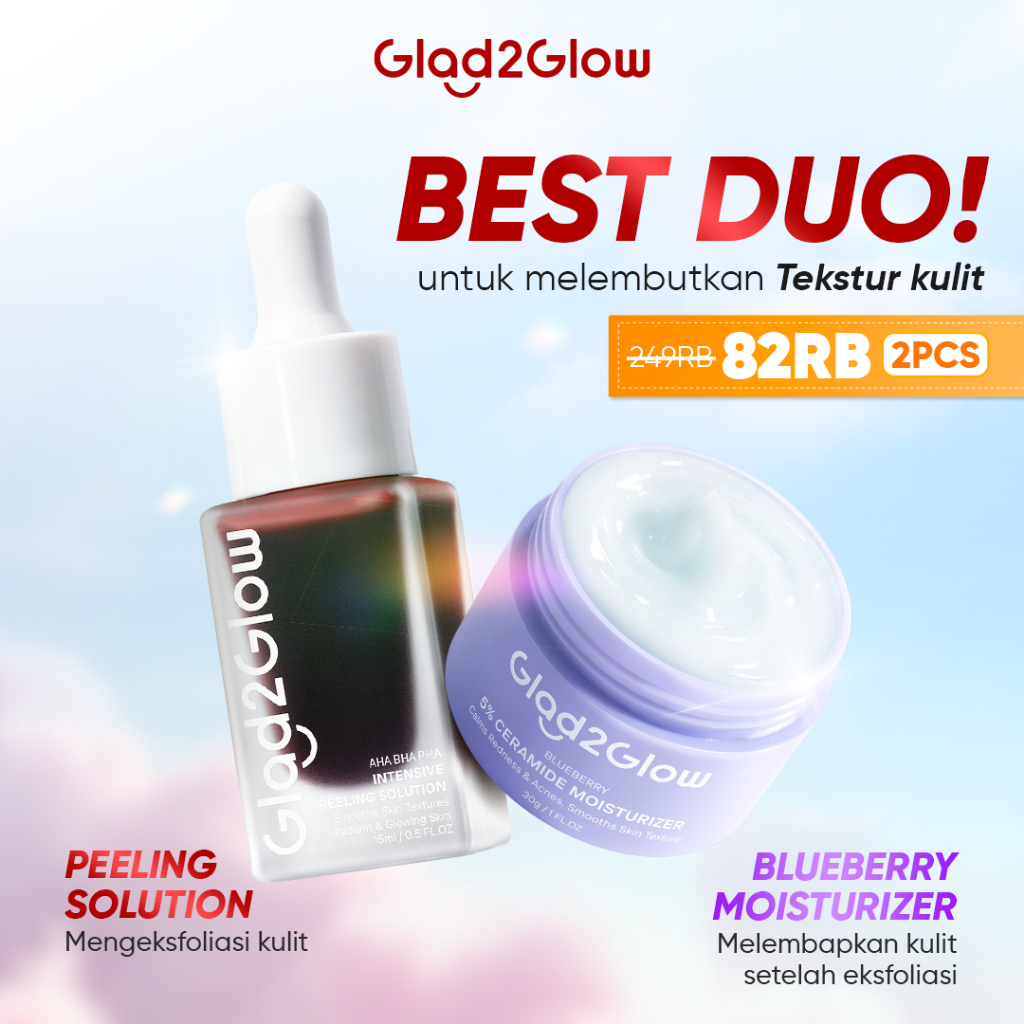 【Barrier Set】Glad2Glow 2pcs bundle Skincare Paket---Moisturizer+Serum Glowing Anti Peeling Solution 