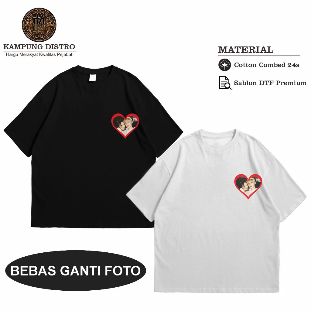 Kaos Custom Foto Pacar Sendiri Sablon Logo Baju Pria Wanita Tshirt Cotton Combed 24s