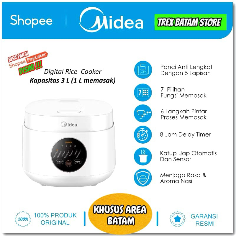DIGITAL RICE COOKER  MAGIC COM MIDEA 1 L GARANSI RESMI [ BATAM ]